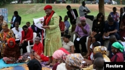 Obiageli Ezekwesili, former World Bank vice president and former Minister of Education, addresses a sit-in protest calling for the release of the abducted secondary school girls in the remote village of Chibok, at the Unity Fountain Abuja May 12, 2014. Th