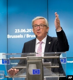 European Commission President Jean-Claude Juncker speaks during a media conference at an EU summit in Brussels, June 23, 2017.