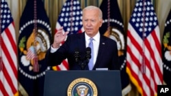 President Joe Biden speaks about the COVID-19 response and vaccinations in the State Dining Room of the White House, Sept. 24, 2021.