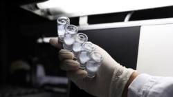 An employee inspects vials containing CoronaVac vaccine at Butantan biomedical center in Sao Paulo, on January 12, 2021.