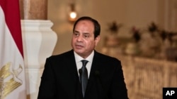 FILE - Egyptian President Abdel Fattah el-Sissi speaks during a press conference at the presidential palace in Cairo, Egypt, March 2, 2017.