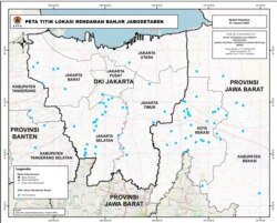 Peta Titik Lokasi Rendaman Banjir di Wilayah Jabodetabek (Courtesy: BNPB).