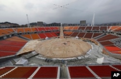 The Pyeongchang Olympic Stadium is under construction in Pyeongchang, South Korea, Saturday, Nov. 25, 2017.