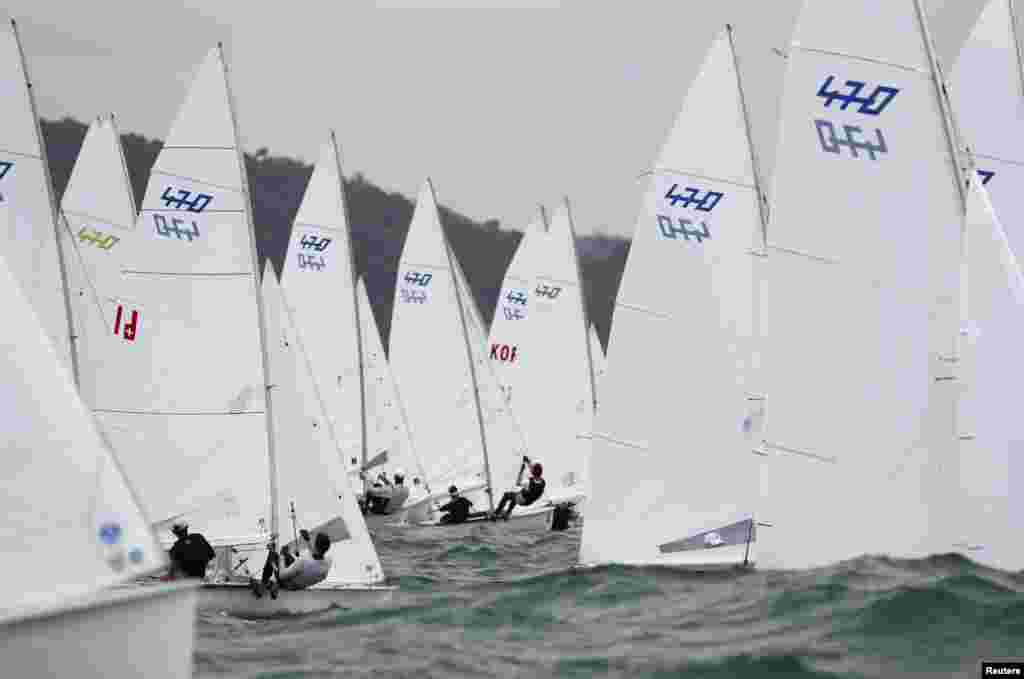 Various 470 sailing class teams training in&nbsp;Rio de Janeiro, Brazil.