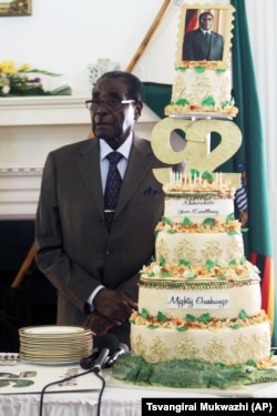 Zimbabwe President Robert Mugabe at his 92nd birthday hosted by his staff.