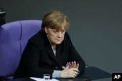Thủ tướng Đức tại cuộc tranh luận ở quốc hội về các vụ tấn công ở Cologne trong đêm giao thừa, ngày 13/1/2016.