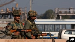 Indian army soldiers take positions outside the airbase in Pathankot, 430 kilometers (267 miles) north of New Delhi, Jan. 2, 2016.