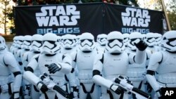 FILE - Over 100 JAKKS BIG-FIGS Stormtrooper action figures are seen as a part of an installation at The Americana at Brand for the opening of Star Wars: The Force Awakens, in Glendale, Calif., Dec. 17. 