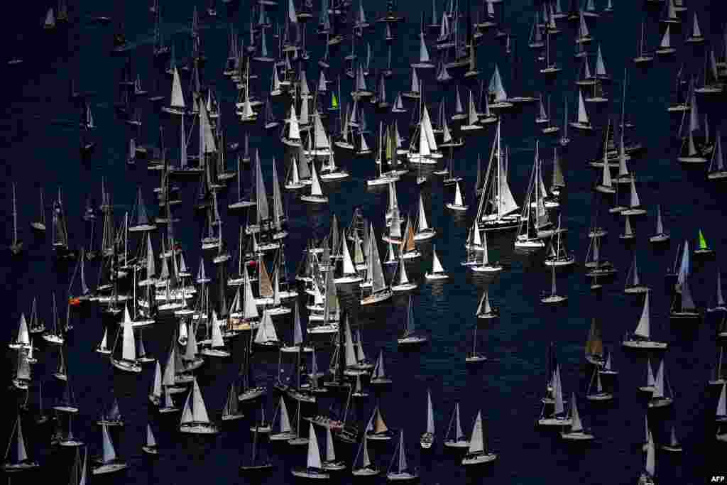 Boats sail during the 49th Barcolana regatta in the Gulf of Trieste, Italy.