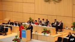 Dr. Pierre François Unger, State Councillor of the Canton of Geneva, addresses delegates at the opening of the Sixty-third World Health Assembly, 17 May 2010