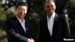 U.S. President Barack Obama meets Chinese President Xi Jinping at The Annenberg Retreat at Sunnylands in Rancho Mirage, California, June 7, 2013.