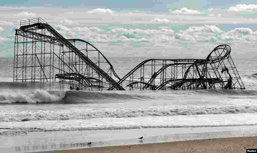 November 1: The remnants of a roller coaster sits in the surf three days after Hurricane Sandy came ashore in Seaside Heights, New Jersey.
