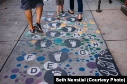 An alphabet hopscotch game, chalked on a sidewalk in York, Pennsylvania (Courtesy Seth Nenstiel)
