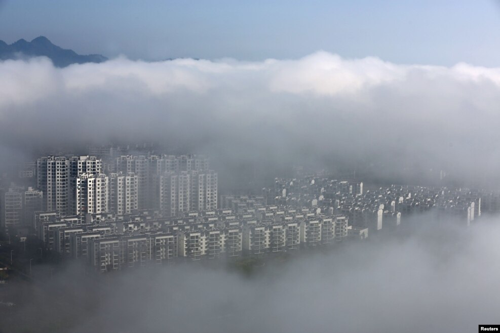 Residential buildings are seen after rain in Huangshan, Anhui province, China.