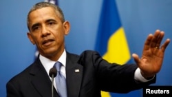 President Barack Obama speaks about Syria during a joint news conference with Swedish Prime Minister Fredrik Reinfeldt in Stockholm, Sept. 4, 2013.