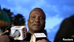 Head of the rebel delegation Taban Deng Gai, addresses journalists during South Sudan's negotiations in Ethiopia's capital Addis Ababa, January 8, 2014.