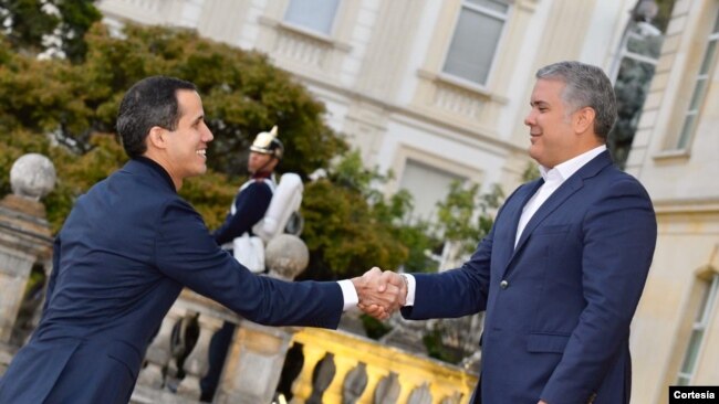 El presidente de Colombia, Iván Duque, recibió en Bogotá al presidente interino de Venezuela, Juan Guaidó, el 19 de enero de 2020.