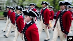 Members of the 3rd U.S. Infantry Regiment Fife and Drum Corp march during opening ceremonies for the Museum of the American Revolution in Philadelphia, April 19, 2017.