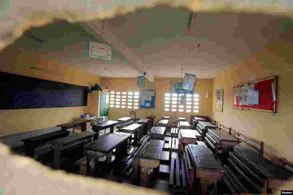 An empty classroom is seen at Saint Francois Xavier, catholic school of Anono, during coronavirus outbreak, in Abidjan, Ivory Coast.