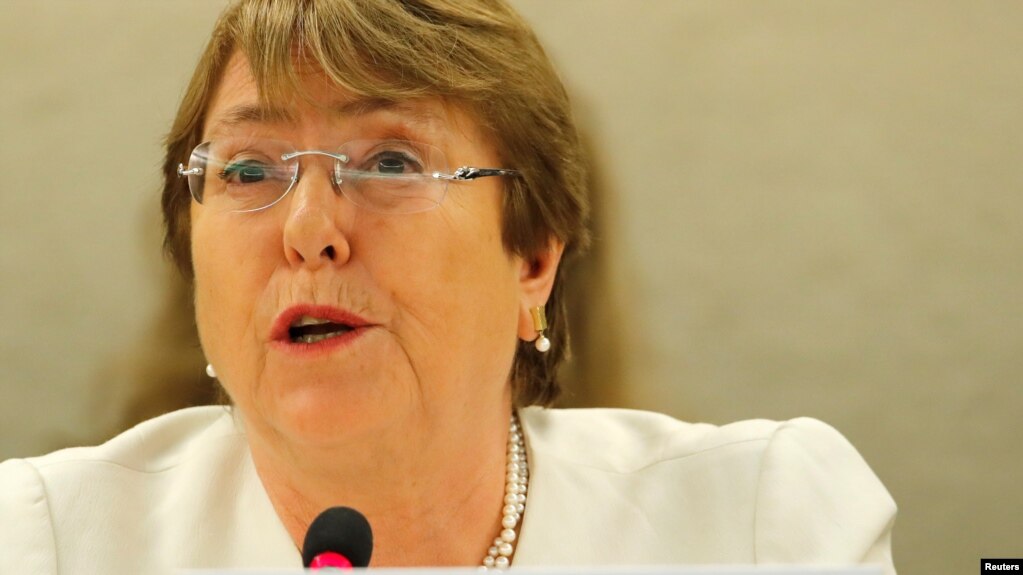La Alta Comisionada de DD.HH. de la ONU Michelle Bachelet asiste al Consejo de DD.HH. de Naciones Unidas en Ginebra, Suiza, el lunes, 10 de septiembre de 2018.