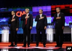 Republican presidential candidates, Senator Marco Rubio, from left, Donald Trump, Senator Ted Cruz, and Ohio Governor John Kasich during a Republican Primary debate in March.