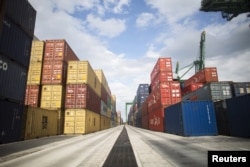 FILE - Containers line the Mariel port near Havana, Cuba. U.S. export industries could benefit from access to shipping lanes and ports, the Engage Cuba coalition said in 2015. It's pressing for stronger U.S.-Cuba connections.