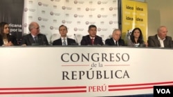 Expresidentes latinoamericanos reunidos en el grupo IDEA, piden se desconozcan elecciones de mayo en Venezuela. Lima, Perú, abril 11 de 2018. Foto:Gesell Tobías, VOA.