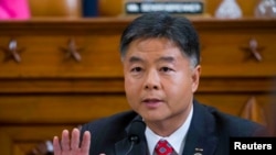FILE - Rep. Ted Lieu (D-CA) questions Intelligence Committee Minority Counsel Stephen Castor and Intelligence Committee Majority Counsel Daniel Goldman during the House impeachment inquiry hearings, on Capitol Hill in Washington, U.S., December 9, 2019. (REUTERS)