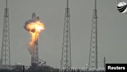 An explosion on the launch site of a SpaceX Falcon 9 rocket is shown in this still image from video in Cape Canaveral, Florida, Sept. 1, 2016. 