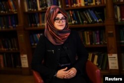 Hatice Cengiz, fiancee of slain Saudi journalist Jamal Khashoggi, is seen during an interview with Reuters in London, Britain, Oct. 29, 2018.