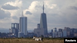 La capitale kényane vue du parc national de Nairobi, Kenya, le 3 décembre 2018.