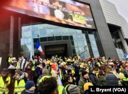 A recent yellow vest rally in front of the Bastille Opera house in Paris - the movement could potentially steal EU votes from France's far right if it runs in EU parliament elections.
