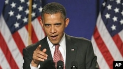 President Barack Obama speaking ahead of a potentially destabilizing diplomatic clash between Israel and Palestinians at the United Nations as a potential vote on Palestinian statehood looms, in Alexandria, Virginia, September 16, 2011.