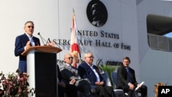 Former astronaut Robert Cabana, Kennedy Space Center’s director, speaks during the ribbon cutting ceremony for the "Heroes and Legends" exhibit at the Kennedy Space Center Visitor Complex in Florida, Nov. 11, 2016.