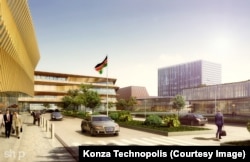 An artist's rendering shows a technology district in Konza, Kenya.