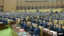 지난 2019년 8월 북한 평양 만수대의사당에서 최고인민회의 14기 2차 회의가 진행되고 있다. (자료사진)