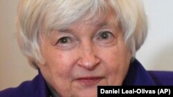 In this June 4, 2021 file photo, US Treasury Secretary Janet Yellen ahead of her meeting with Germany's Finance Minister Olaf Scholz, as finance ministers from across the G7 nations meet at Lancaster House in London, ahead of the G7 leaders' summit. (Daniel Leal-Olivas/Pool Photo via AP)