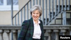 Britain's Prime Minister Theresa May arrives to deliver a speech on leaving the European Union at Lancaster House in London, Jan. 17, 2017.