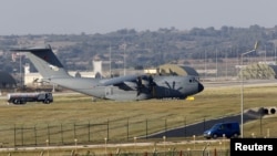 A Turkish Air Force A400M tactical transport aircraft is parked at Incirlik airbase in the southern city of Adana, Turkey, July 24, 2015.