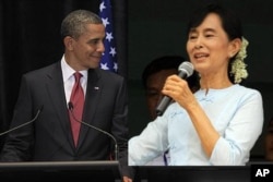 Le président Obama et Aung San Suu-Kyi, leader politique de la Birmanie