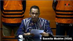 Wakil Ketua KPK Nurul Ghufron saat menggelar konferensi pers di Jakarta, Jumat, 9 April 2021, dalam tangkapan layar. (Foto: VOA/Sasmito)