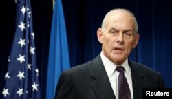 Homeland Security Secretary John Kelly delivers remarks on issues related to visas and travel after U.S. President Donald Trump signed a new travel ban order in Washington, March 6, 2017.