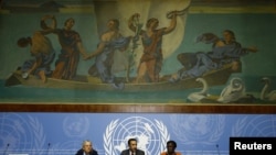 Francoise Hampson, Fatsah Ouguergouz and Reine Alapini Gansou, wajumbe wa Tume ya inayoichunguza Burundi huko Geneva, Switzerland.