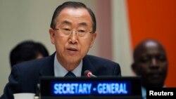 United Nations Secretary General Ban Ki-moon is seen speaking at U.N. Headquarters in New York in this July 18, 2013, file photo.
