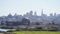 On a clear day is the skyline behind Crissy Field in San Francisco on Oct. 11, 2020. (AP Photo/Eric Risberg)