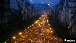 A general view shows hundreds of thousands of French citizens taking part in a solidarity march (Marche Republicaine) in the streets of Paris, Jan. 11, 2015.