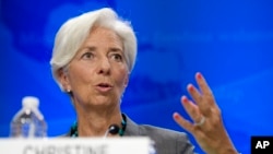2016年6月22日，國際貨幣基金組織總裁拉加德在華盛頓新聞發布會上講話。