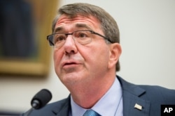 Defense Secretary Ash Carter testifies on Capitol Hill in Washington, Tuesday, Dec. 1, 2015, before the House Armed Services Committee hearing on the U.S. Strategy for Syria and Iraq and its Implications for the Region.