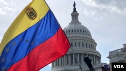 Un venezolano ondea la bandera de Venezuela en las inmediaciones del Congreso de EEUU, en Washington. 