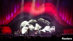 Les Rolling Stones : Ronnie Wood, Mick Jagger, Charlie Watts, et Keith Richards au Barclays Center à New York, Decembre 2012.